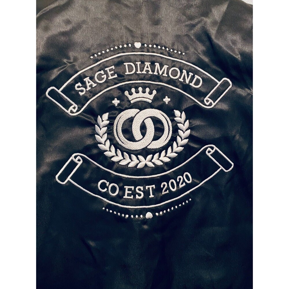 Sage Diamond Bomber Jacket Men's Medium Black Embroidered CO EST 2020 Streetwear - Picture 4 of 16